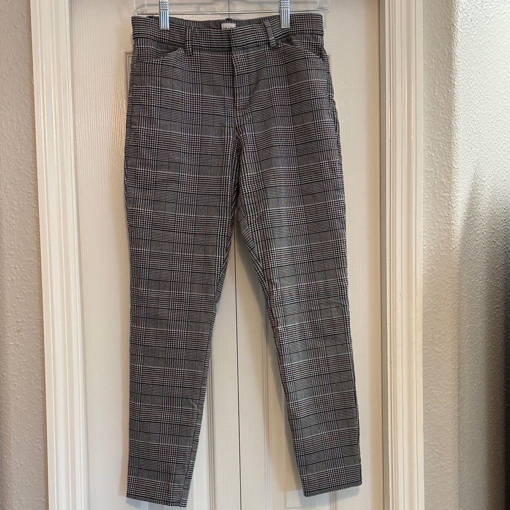 Gap Signature Skinny Houndstooth Gray/Red Plaid Ankle Pant- size 6